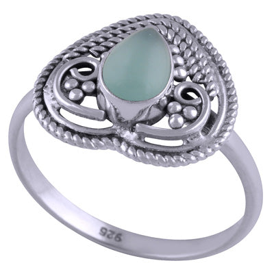 Gorgeous Rawa & Wire Work Aqua Chalcedony Pear Shape 925 Sterling Solid Silver Ring - R3401457-116