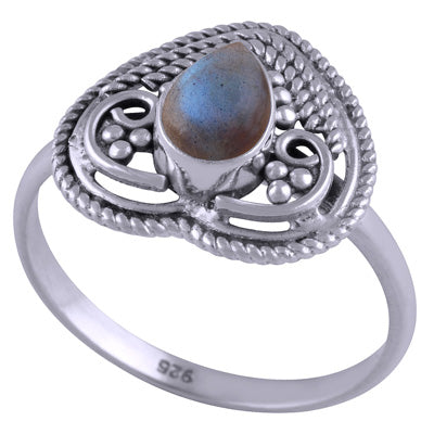 Gorgeous Rawa & Wire Work Labradorite Pear Shape 925 Sterling Solid Silver Ring - R3401457-25