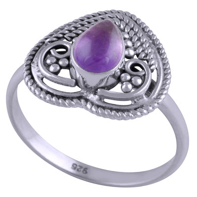 Gorgeous Rawa & Wire Work Amethyst Pear Shape 925 Sterling Solid Silver Ring - R3401457-5