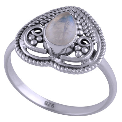 Gorgeous Rawa & Wire Work Rainbow Moonstone Pear Shape 925 Sterling Solid Silver Ring - R3401457-9