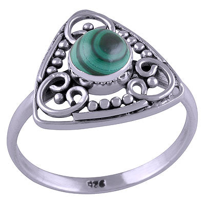 Beautiful Handcrafted Rawa & Work Around Malachite Round Shape 925 Sterling Solid Silver Ring - R3401460-23