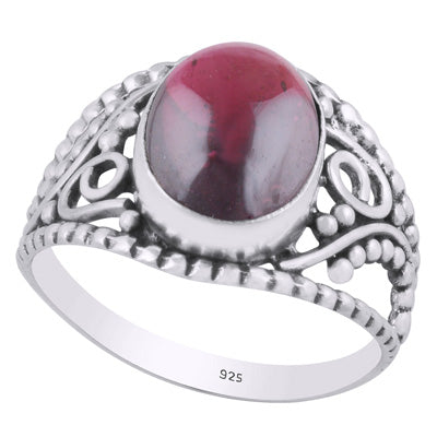 Gorgeous Rawa & Wire Work Around Garnet Oval Shape 925 Sterling Solid Silver Ring - R3401461-157