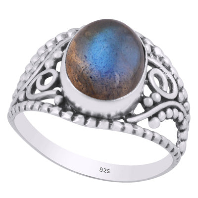 Gorgeous Rawa & Wire Work Around Labradorite Oval Shape 925 Sterling Solid Silver Ring - R3401461-169