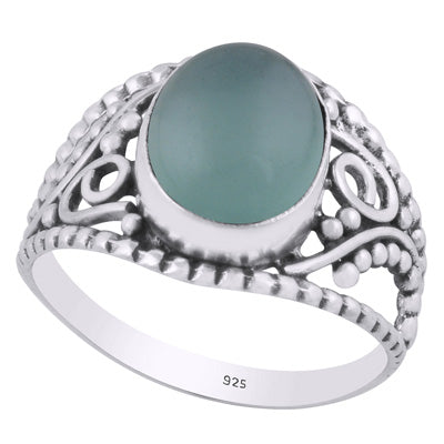 Gorgeous Rawa & Wire Work Around Aqua Chalcedony Oval Shape 925 Sterling Solid Silver Ring - R3401461-187