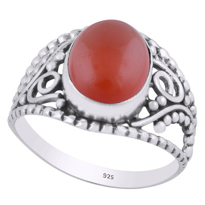 Gorgeous Rawa & Wire Work Around Carnelian Oval Shape 925 Sterling Solid Silver Ring - R3401461-208