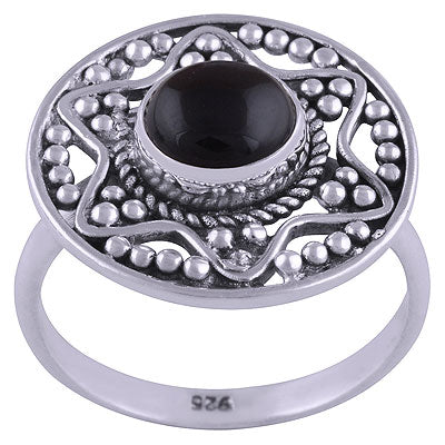 Stunning Rawa And Wire Work Around Black Onyx Round Shape 925 Sterling Solid Silver Ring - R3401464-26