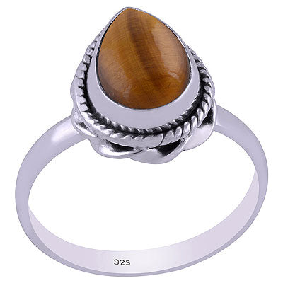 Stylish Handwork Around Tiger's Eye Pear Shape 925 Sterling Solid Silver Ring - R3401474-26