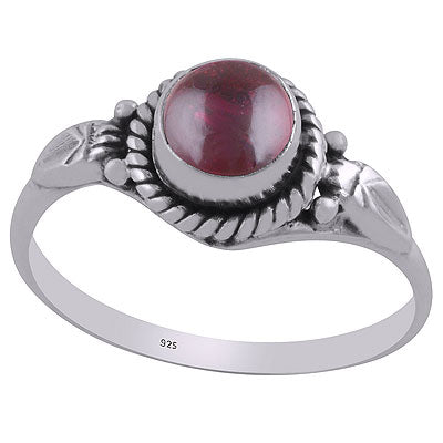 Beautiful Embossed Twisted Wire Work Around Garnet Round Shape 925 Sterling Solid Silver Ring - R3401476-42