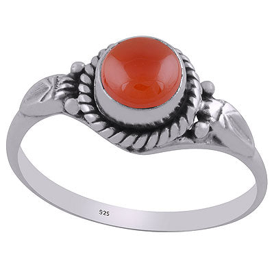Beautiful Embossed Twisted Wire Work Around Carnelian Round Shape 925 Sterling Solid Silver Ring - R3401476-46
