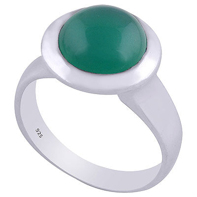 Gorgeous Bold Setting Around Green Onyx Round Shape 925 Sterling Solid Silver Ring - R3401491-20