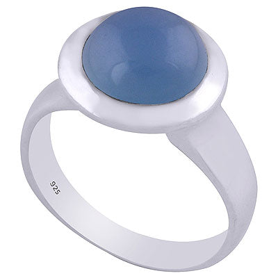 Gorgeous Bold Setting Around Blue Chalcedony Round Shape 925 Sterling Solid Silver Ring - R3401491-25