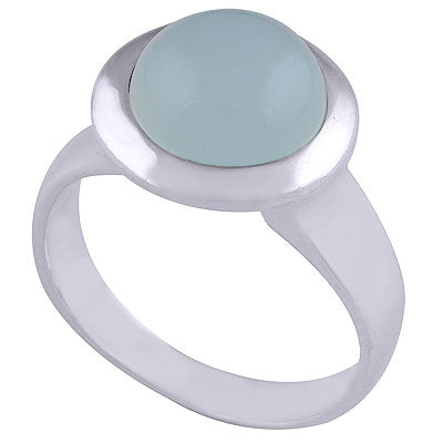 Gorgeous Bold Setting Around Aqua Chalcedony Round Shape 925 Sterling Solid Silver Ring - R3401491-26