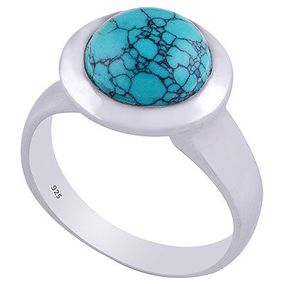 Gorgeous Bold Setting Around Turquoise Round Shape 925 Sterling Solid Silver Ring - R3401491-6