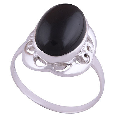 Alluring Handcrafted Design Around Black Onyx Oval Shape 925 Sterling Solid Silver Ring - R3401492-28