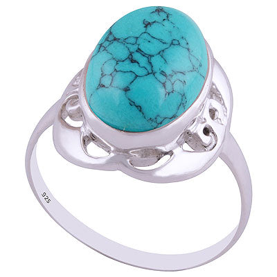 Alluring Handcrafted Design Around Turquoise Oval Shape 925 Sterling Solid Silver Ring - R3401492-3