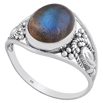 Alluring Handcrafted Rawa and wire Work Around Labradorite Oval Shape 925 Sterling Solid Silver Ring - R3401494-16