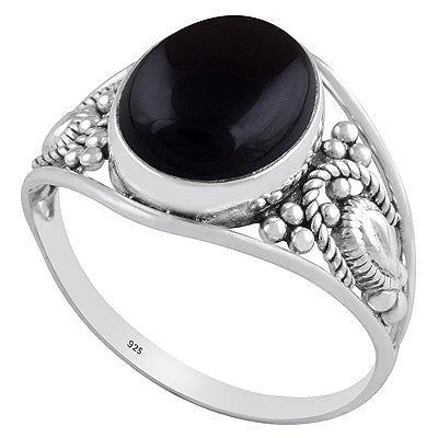 Alluring Handcrafted Rawa and wire Work Around Black Onyx Oval Shape 925 Sterling Solid Silver Ring - R3401494-25