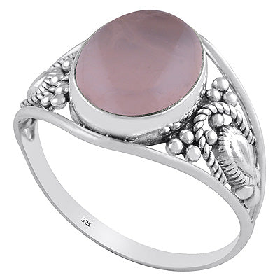 Alluring Handcrafted Rawa and wire Work Around Rose Quartz Oval Shape 925 Sterling Solid Silver Ring - R3401494-47