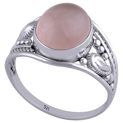Alluring Rawa & Wire Work Around Rose Quartz Oval Shape 925 Sterling Solid Silver Ring - R3401496-25