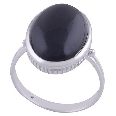 Minimal Rawa Around Gemstone Black Onyx Oval Shape 925 Sterling Solid Silver Ring - R3401506-91