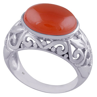 Alluring Handcrafted Work Around Carnelian Oval Shape 925 Sterling Solid Silver Ring - R3401507-23