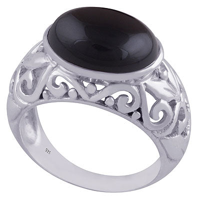 Alluring Handcrafted Work Around Black Onyx Oval Shape 925 Sterling Solid Silver Ring - R3401507-29