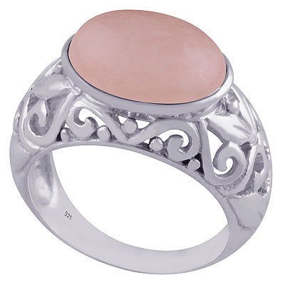 Alluring Handcrafted Work Around Rose Quartz Oval Shape 925 Sterling Solid Silver Ring - R3401507-33
