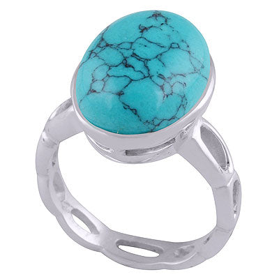 Gorgeous Cut Work Shank Around Turquoise Oval Shape 925 Sterling Solid Silver Ring - R3401509-3