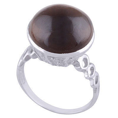 Beautiful Handcrafted Work Around Smoky Topaz Round Shape 925 Sterling Solid Silver Ring - R3401516-32