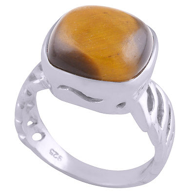 Stunning Cut Work Around Tiger's Eye Square Shape 925 Sterling Solid Silver Ring - R3401517-28