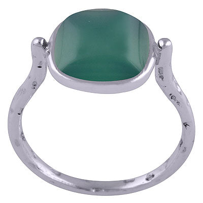 Beautiful Hand Texture Around Green Onyx Cushion Shape 925 Sterling Solid Silver Ring - R3401531-71