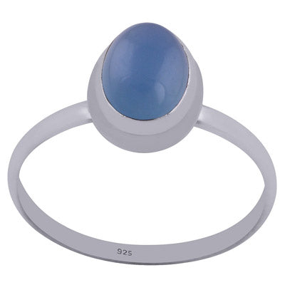 Beautiful Plain Blue Chalcedony Oval Shape 925 Sterling Solid Silver Ring - R3401546-90