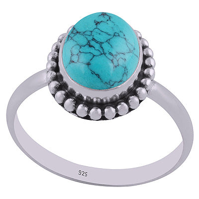 Gorgeous Rawa Work Around Turquoise Oval Shape 925 Sterling Solid Silver Ring - R3401548-32