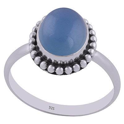 Gorgeous Rawa Work Around Blue Chalcedony Oval Shape 925 Sterling Solid Silver Ring - R3401548-46