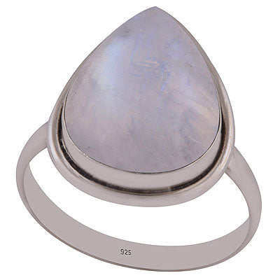 Beautiful Seated Gemstone Rainbow Moonstone Pear Shape 925 Sterling Solid Silver Ring - R3401564-438