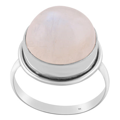 Beautiful Seated Rainbow Moonstone Round Shape 925 Sterling Solid Silver Ring - R3401564-462