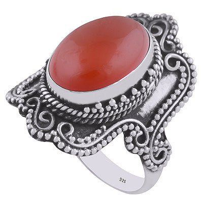 Authentic Handcrafted Work Around Carnelian Oval Shape 925 Sterling Solid Silver Ring - R3401566-76