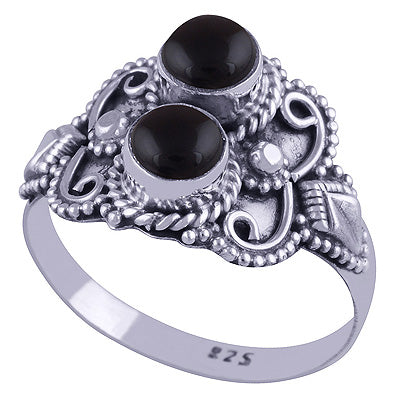 Stunning Hand Work Around Black Onyx Round Shape 925 Sterling Solid Silver Ring - R3401571-29