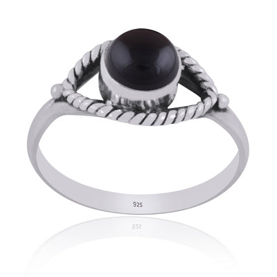 Stunning Handwork Around Black Onyx Round Shape 925 Sterling Solid Silver Ring - R3401581-28