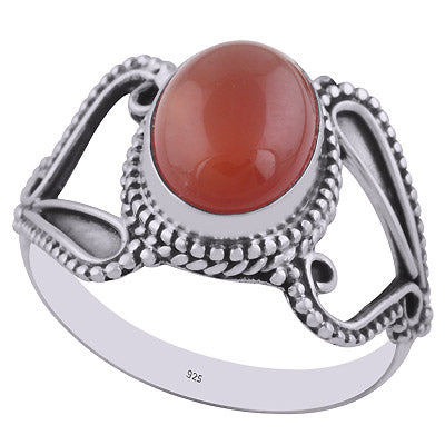Beautiful Cut Out Shank Around Carnelian Oval Shape 925 Sterling Solid Silver Ring - R3401585-57