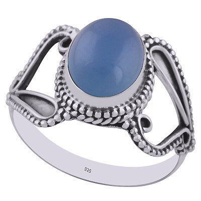 Beautiful Cut Out Shank Around Blue Chalcedony Oval Shape 925 Sterling Solid Silver Ring - R3401585-59