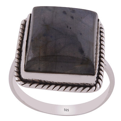 Classic Wire Around Labradorite Rectangle Shape 925 Sterling Solid Silver Ring - R3401592-269
