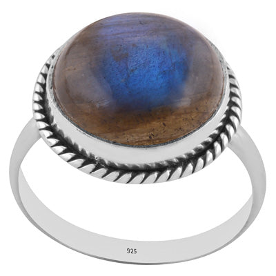 Classic Wire Around Labradorite Round Shape 925 Sterling Solid Silver Ring - R3401592-274