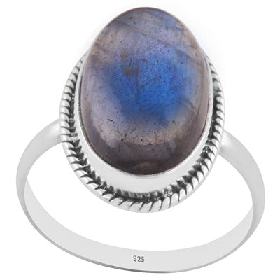 Classic Wire Around Labradorite Oval Shape 925 Sterling Solid Silver Ring - R3401592-275