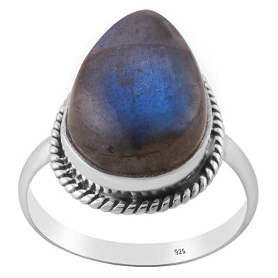 Classic Wire Around Labradorite Pear Shape 925 Sterling Solid Silver Ring - R3401592-283