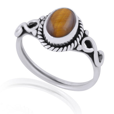 Beautiful Twisted Wire Around Tiger's Eye Oval Shape 925 Sterling Solid Silver Ring - R3401604-24