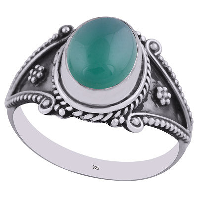 Gorgeous Rawa Work Around Green Onyx Oval Shape 925 Sterling Solid Silver Ring - R3401634-58