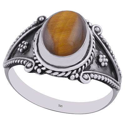 Gorgeous Rawa Work Around Tiger's Eye Oval Shape 925 Sterling Solid Silver Ring - R3401634-60