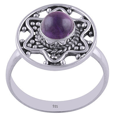 Alluring Star Rawa Work Around Amethyst Round Shape 925 Sterling Solid Silver Ring - R3401671-1