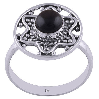 Alluring Star Rawa Work Around Black Onyx Round Shape 925 Sterling Solid Silver Ring - R3401671-26